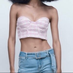 NWT Zara Purple, White, Pink tweed Bustier corset Top